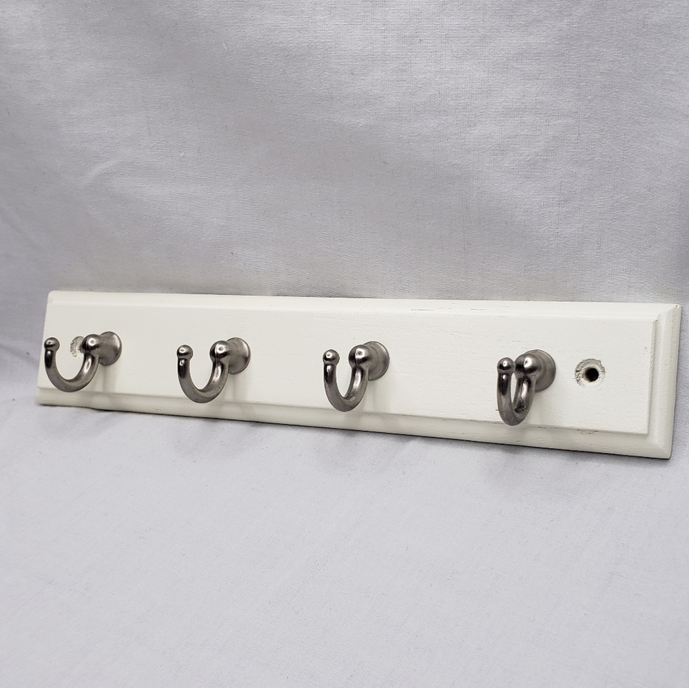 Mini White Four Hook Wall Rack